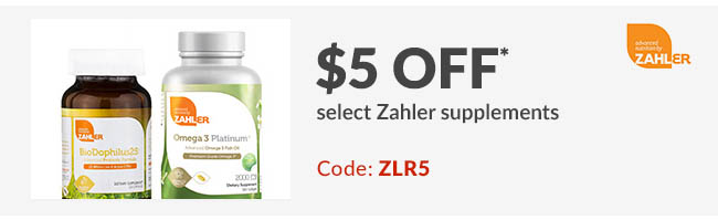 $5 off* select Zahler supplements. Code: ZLR5